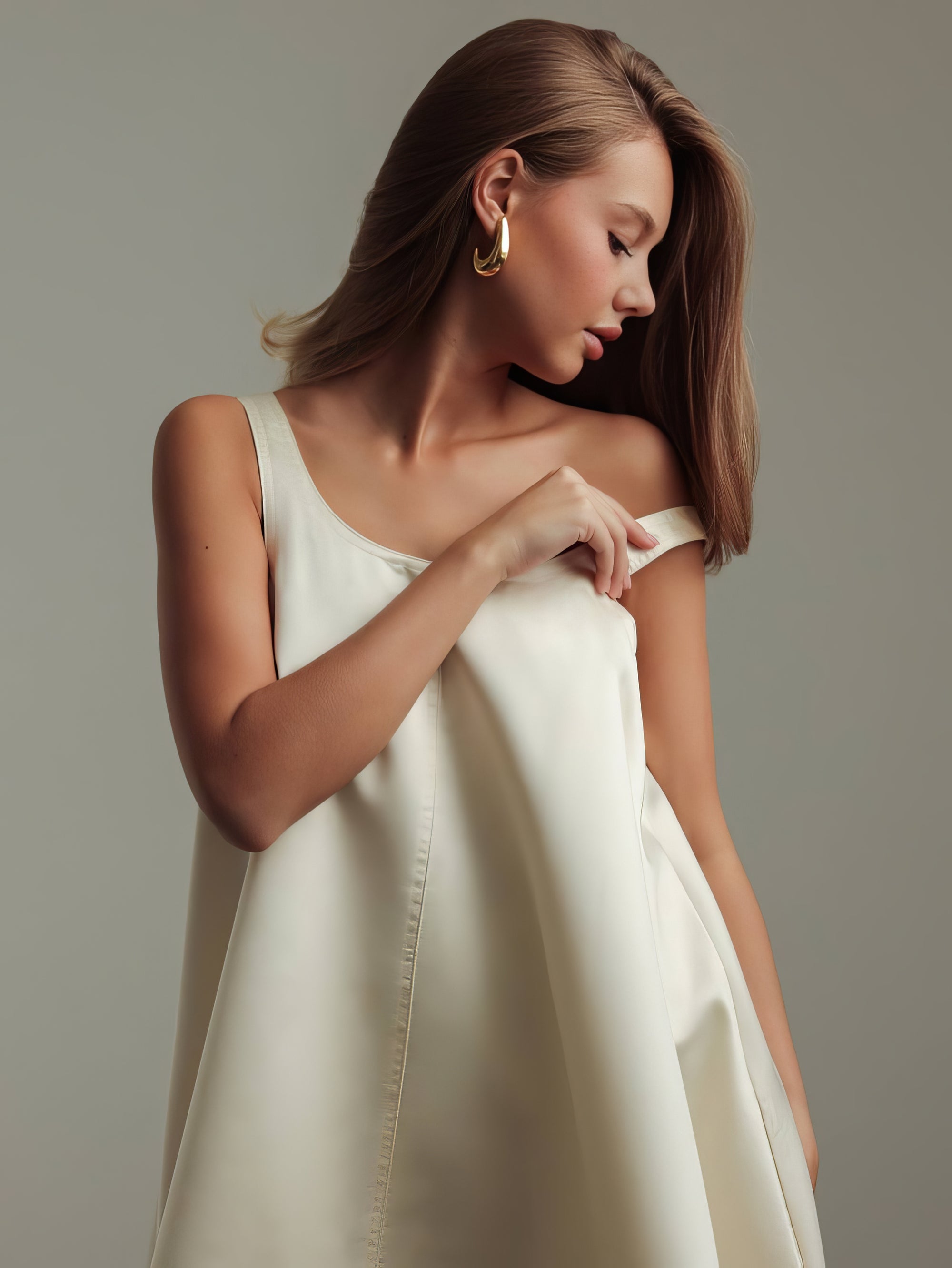 Ivory Satin Trapeze Dress