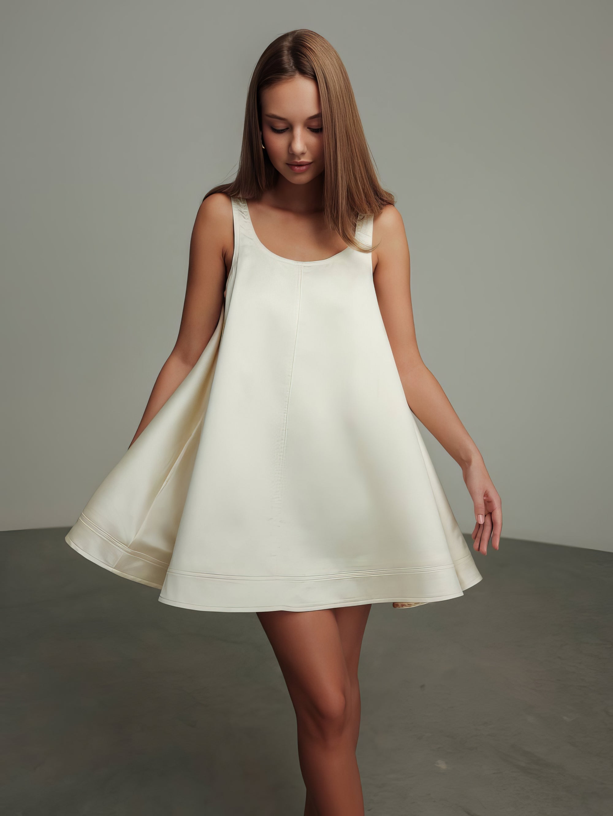 Ivory Satin Trapeze Dress