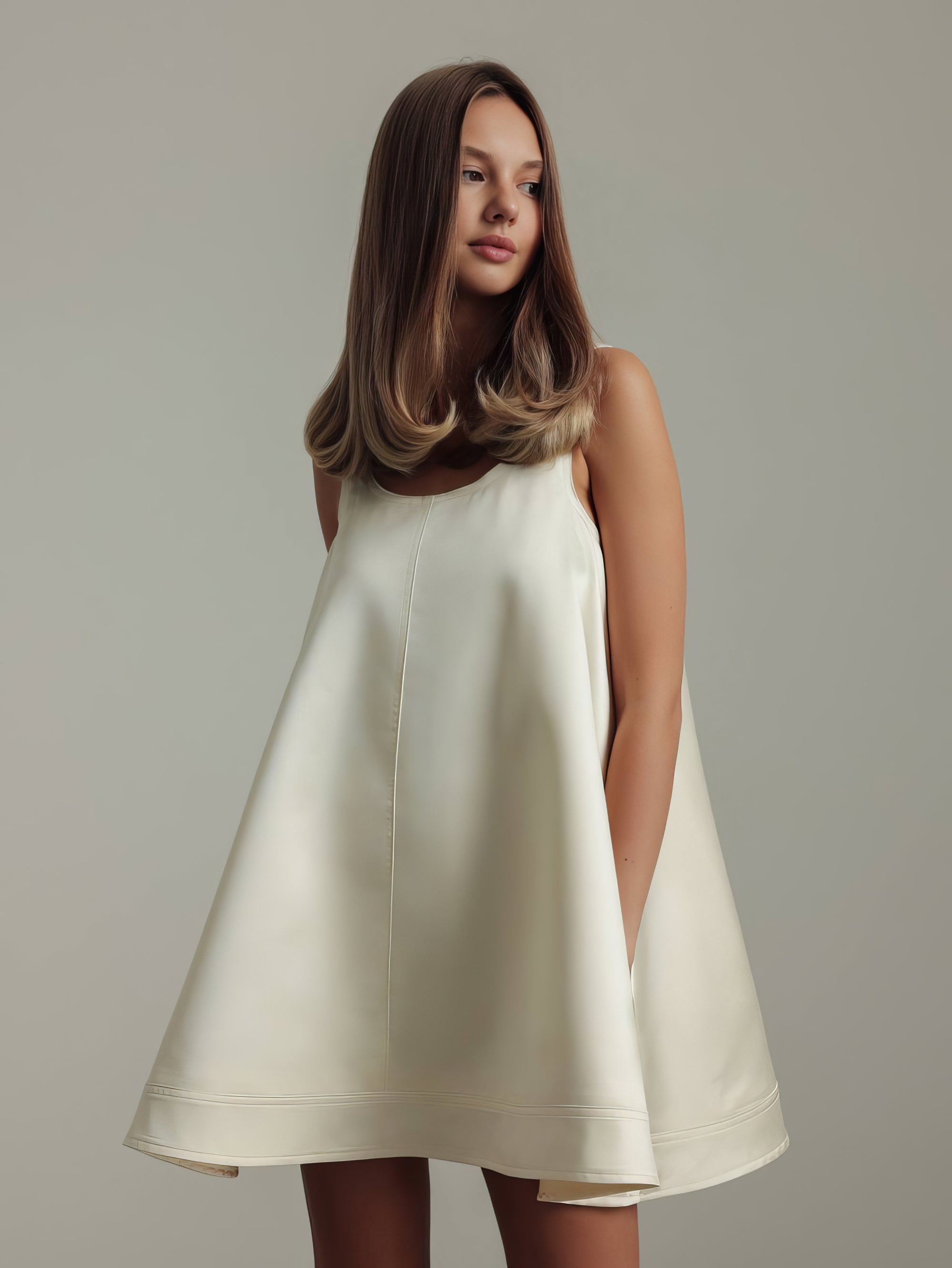 Ivory Satin Trapeze Dress