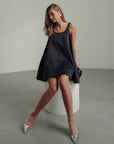 Midnight Shine Satin Trapeze Dress