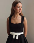 Black Belted Pleated Midi Dress