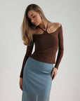 Asymmetric Cut Light Blue Midi Skirt