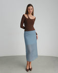 Asymmetric Cut Light Blue Midi Skirt