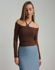 Asymmetric Cut Light Blue Midi Skirt