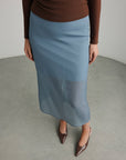 Asymmetric Cut Light Blue Midi Skirt