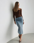 Asymmetric Cut Light Blue Midi Skirt