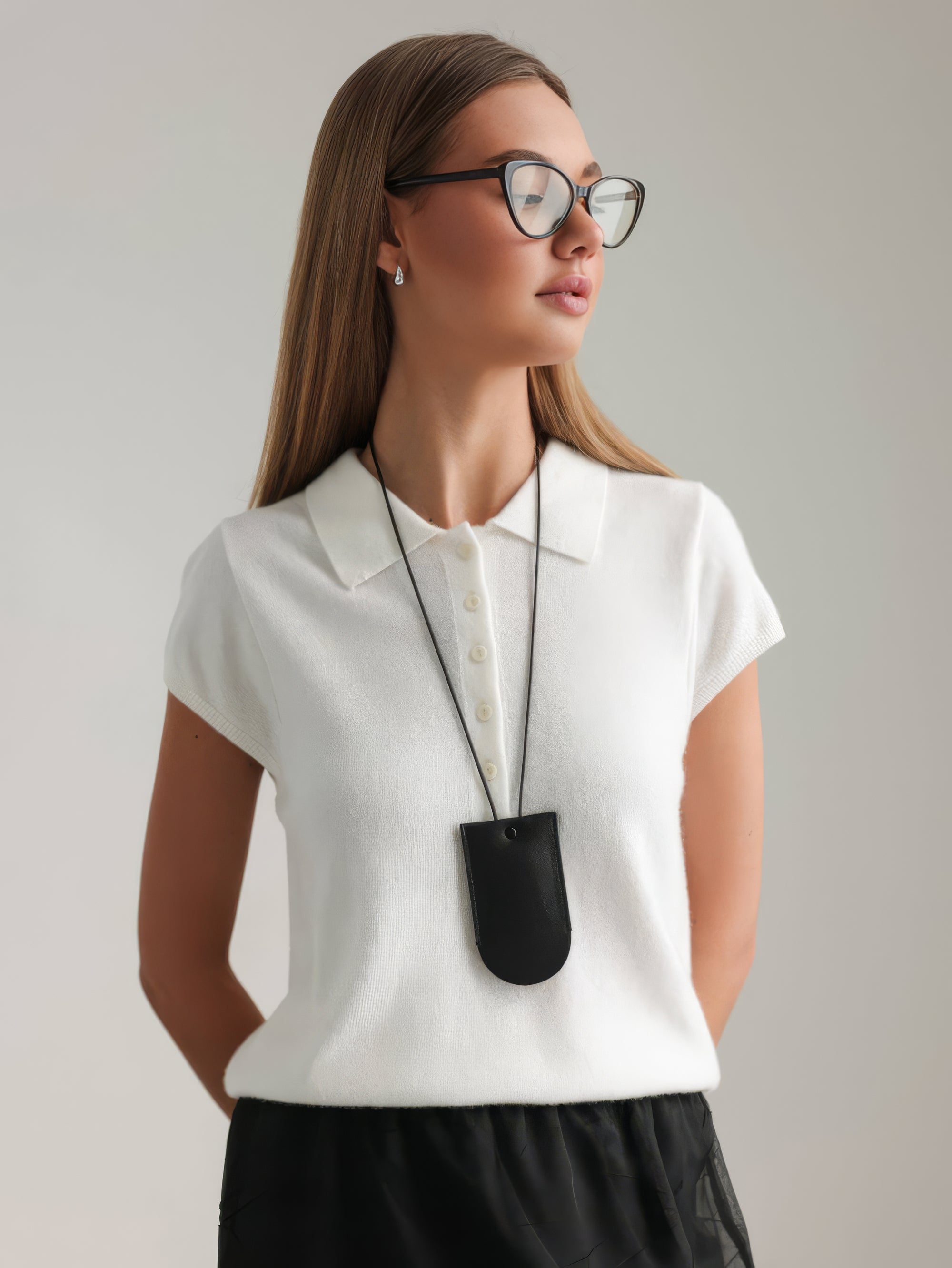 Knitted Polo Neck White Blouse