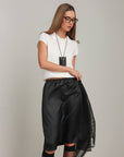 Balloon Cut Black Tulle Midi Skirt