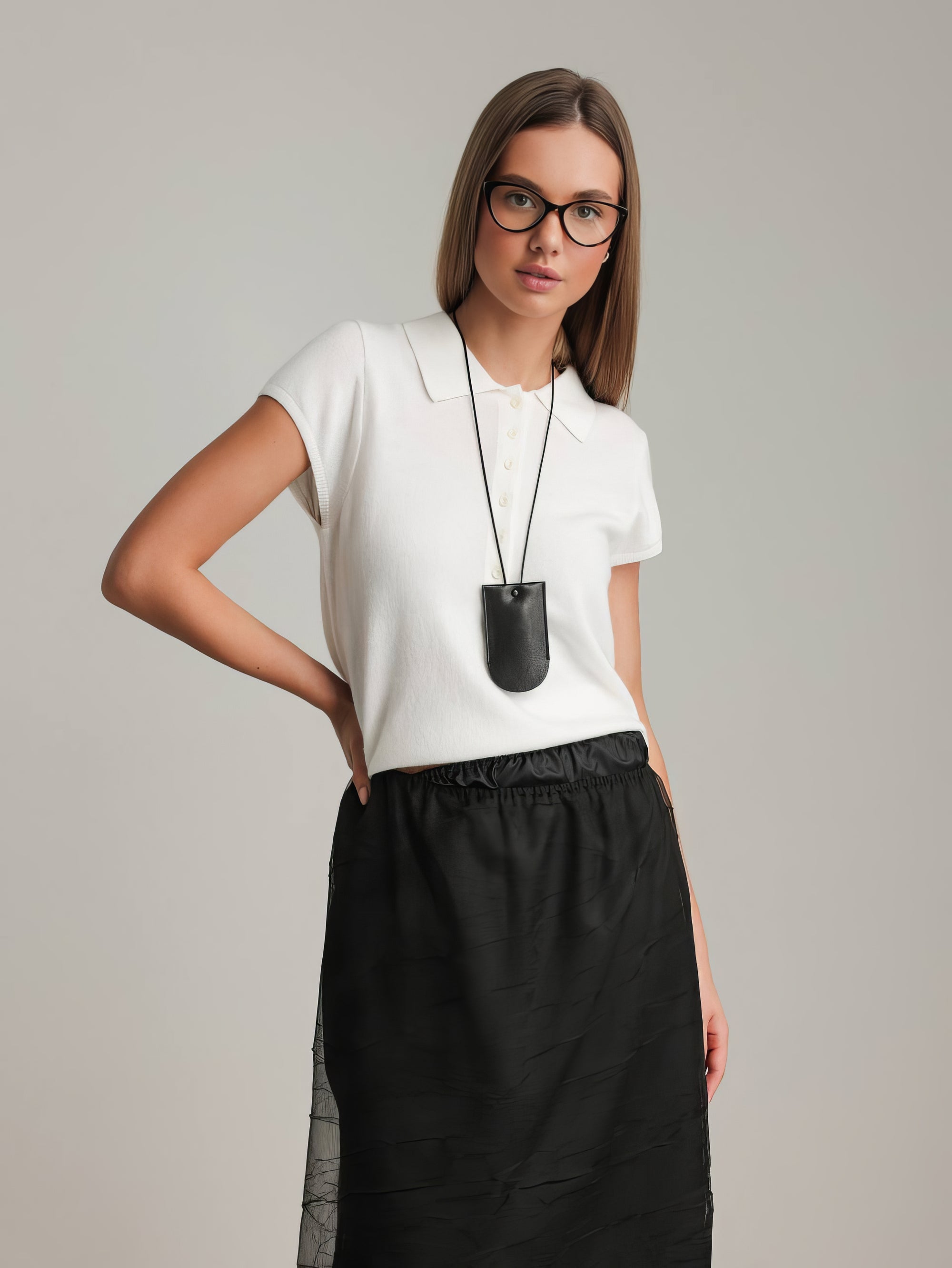 Knitted Polo Neck White Blouse