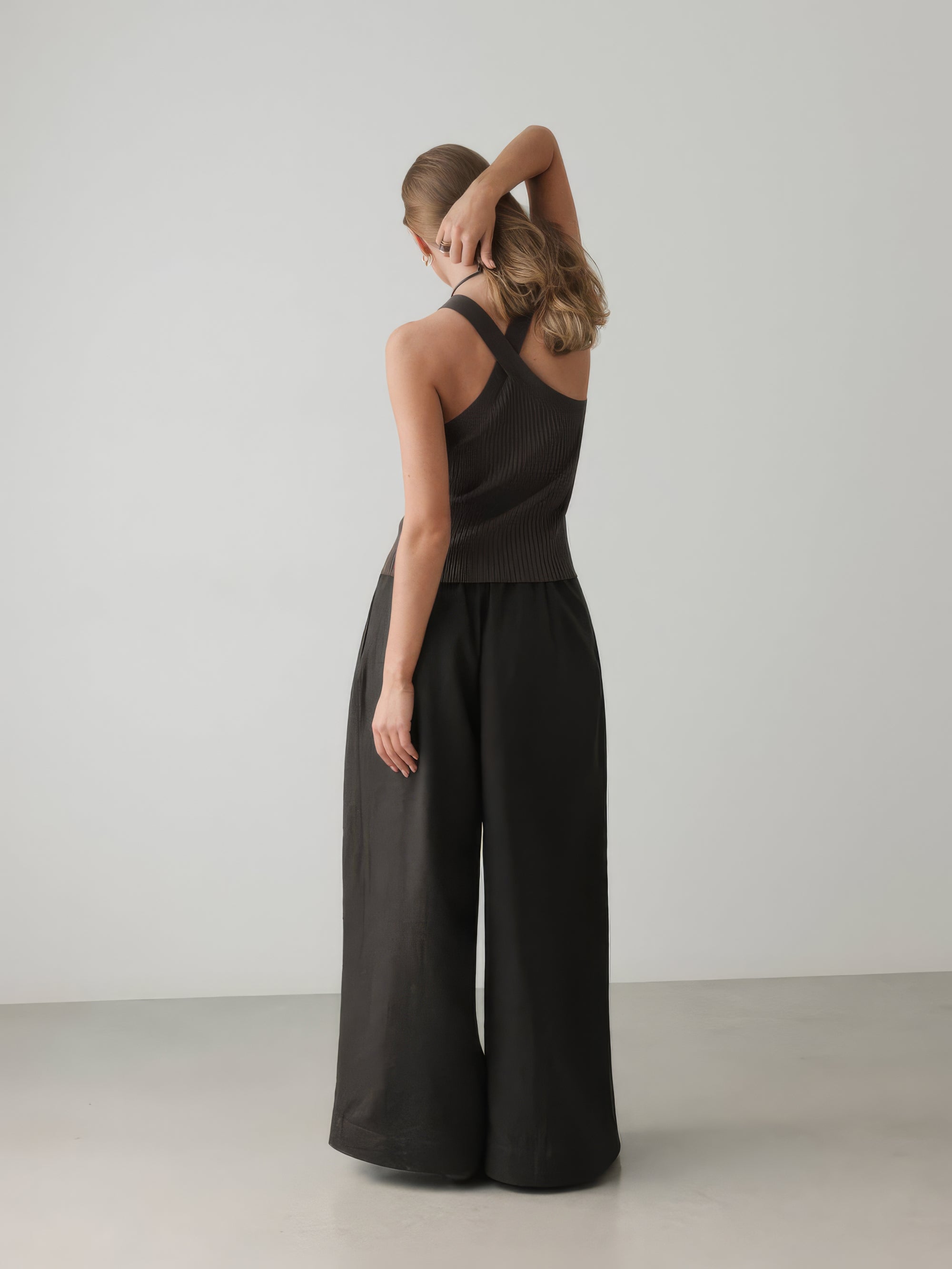 Crossover Neck Ribbed Knit Top