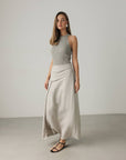 Asymmetric Cut Linen Blend Midi Skirt
