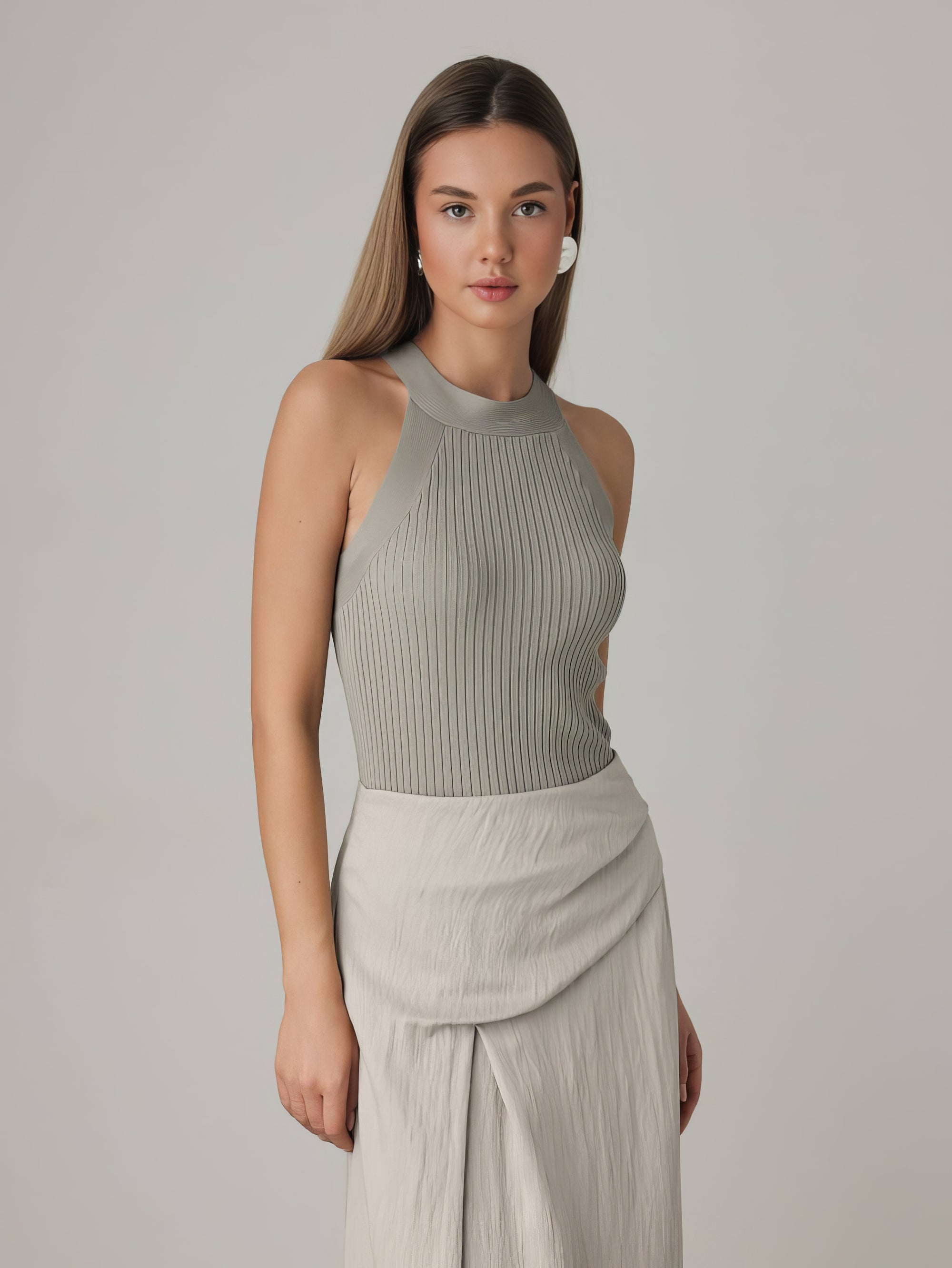 Asymmetric Cut Linen Blend Midi Skirt
