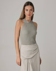 Asymmetric Cut Linen Blend Midi Skirt