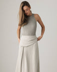 Asymmetric Cut Linen Blend Midi Skirt