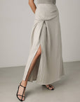 Asymmetric Cut Linen Blend Midi Skirt