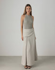 Asymmetric Cut Linen Blend Midi Skirt