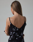 Romantic Floral Print Black Midi Dress