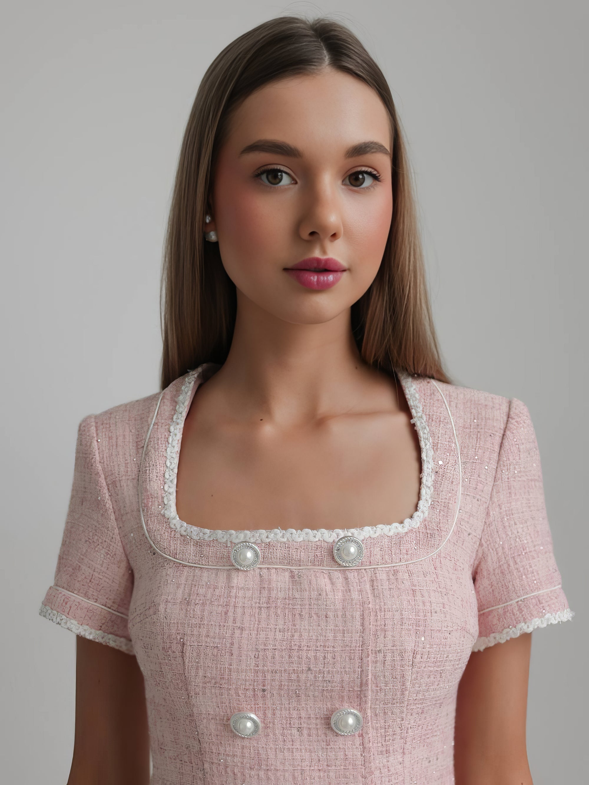 Elegant Pink Tweed Dress