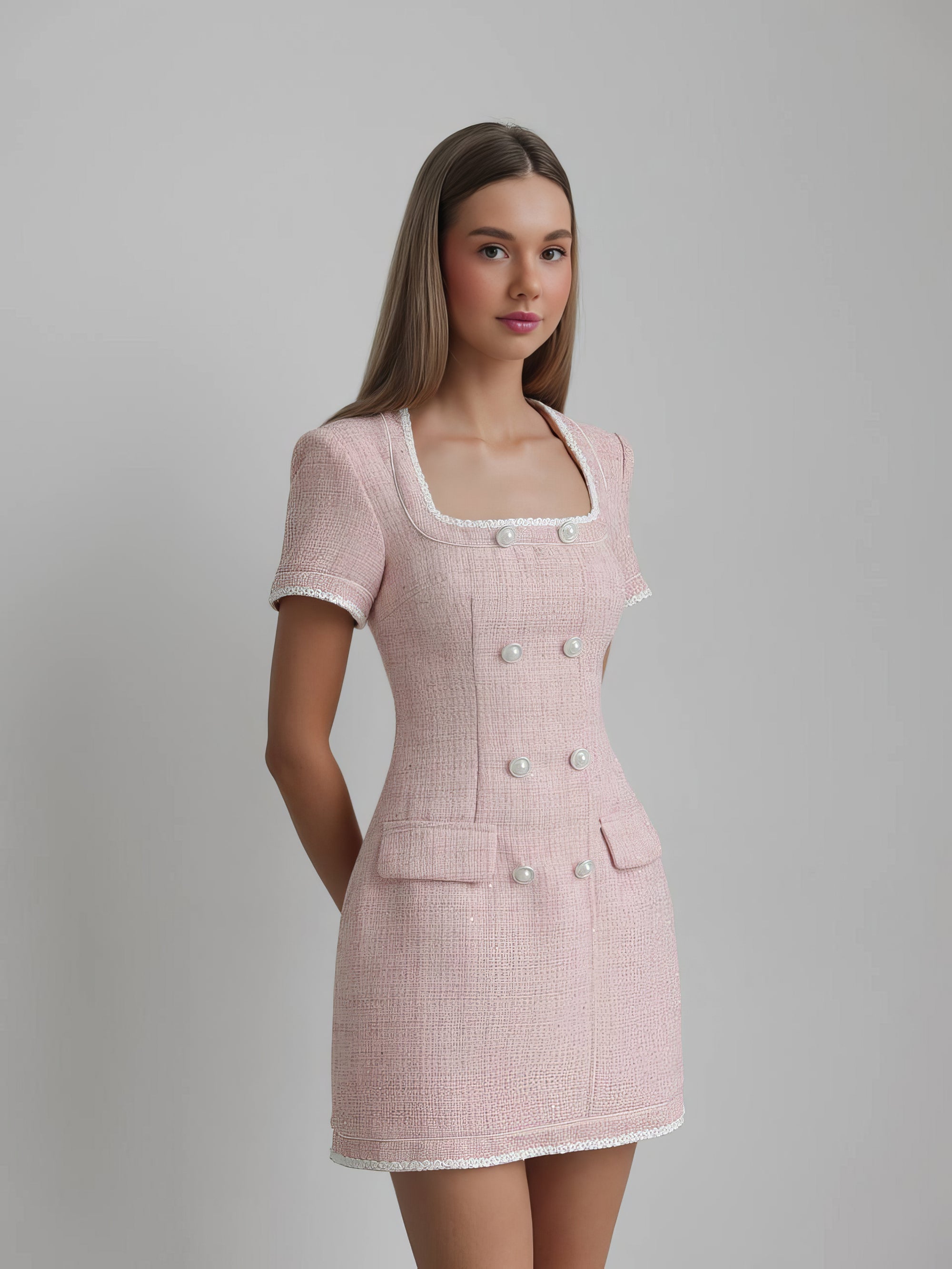Elegant Pink Tweed Dress