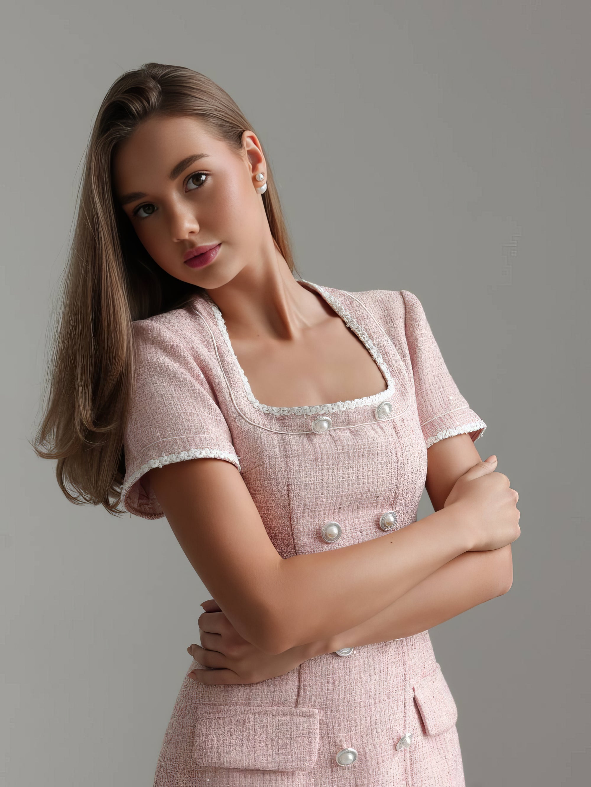 Elegant Pink Tweed Dress