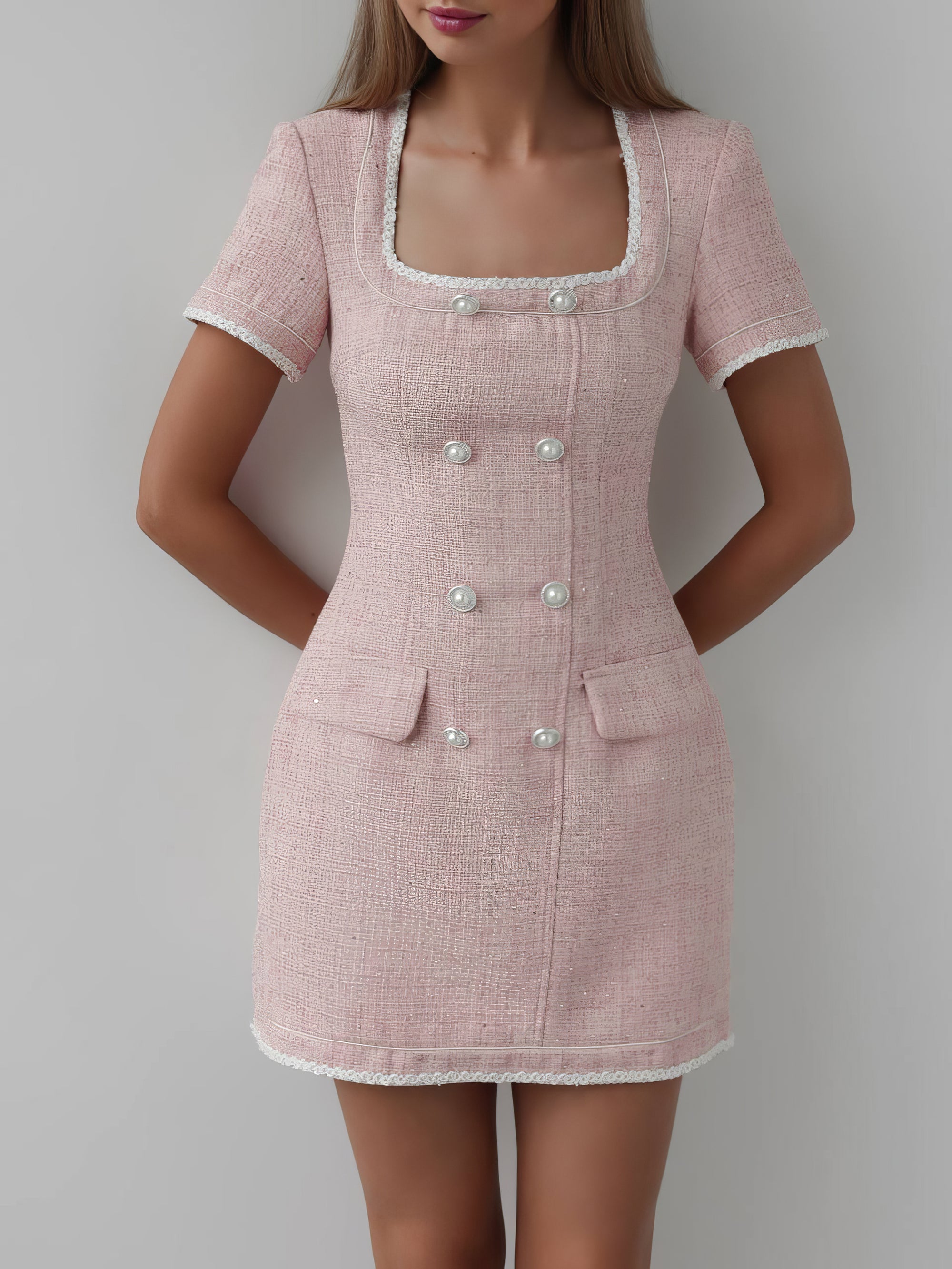Elegant Pink Tweed Dress