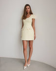 Gold Detail Pale Yellow Tweed Dress