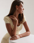 Gold Detail Pale Yellow Tweed Dress