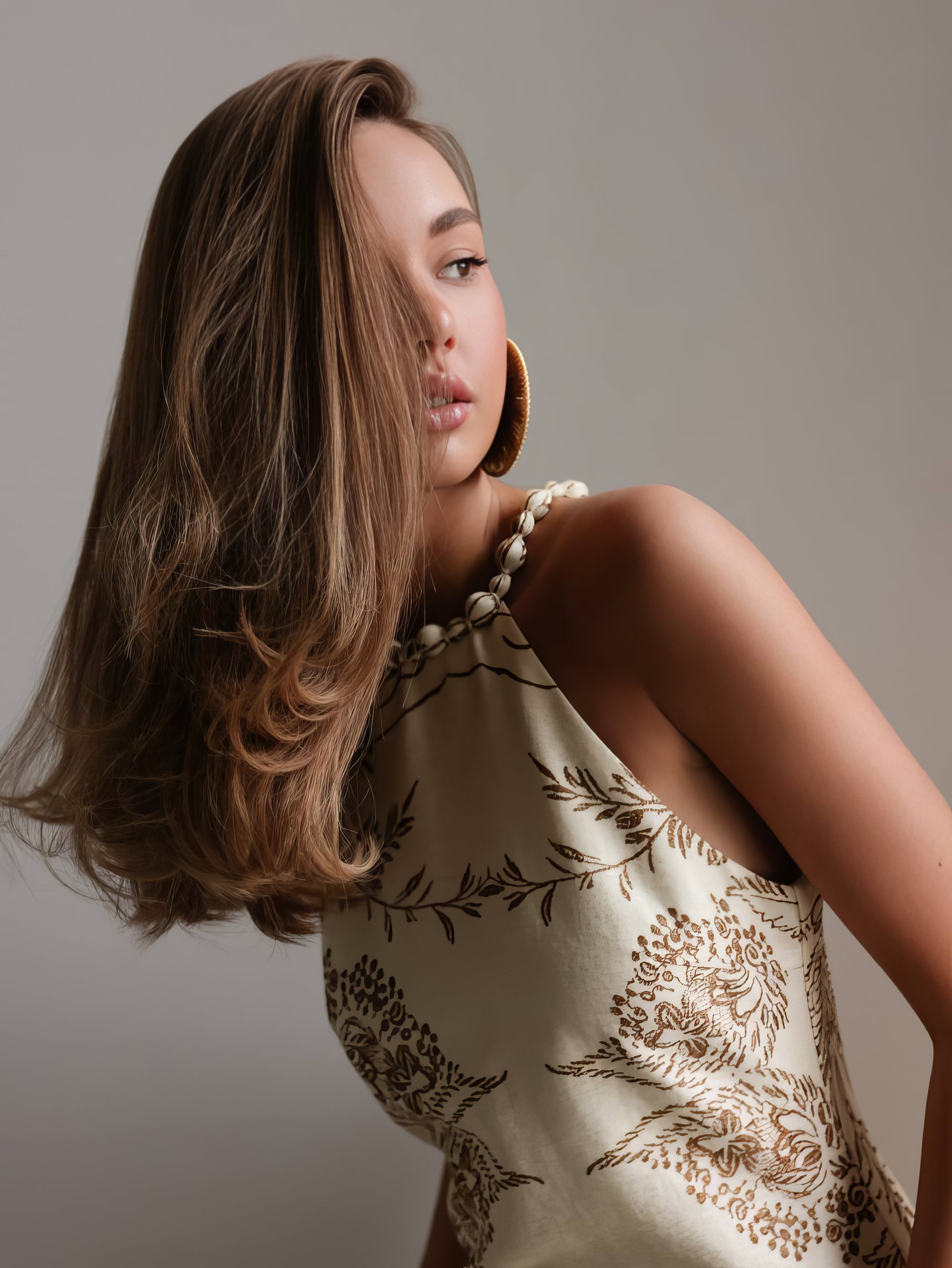 Elegant Embroidered Beige Halter Neck Dress