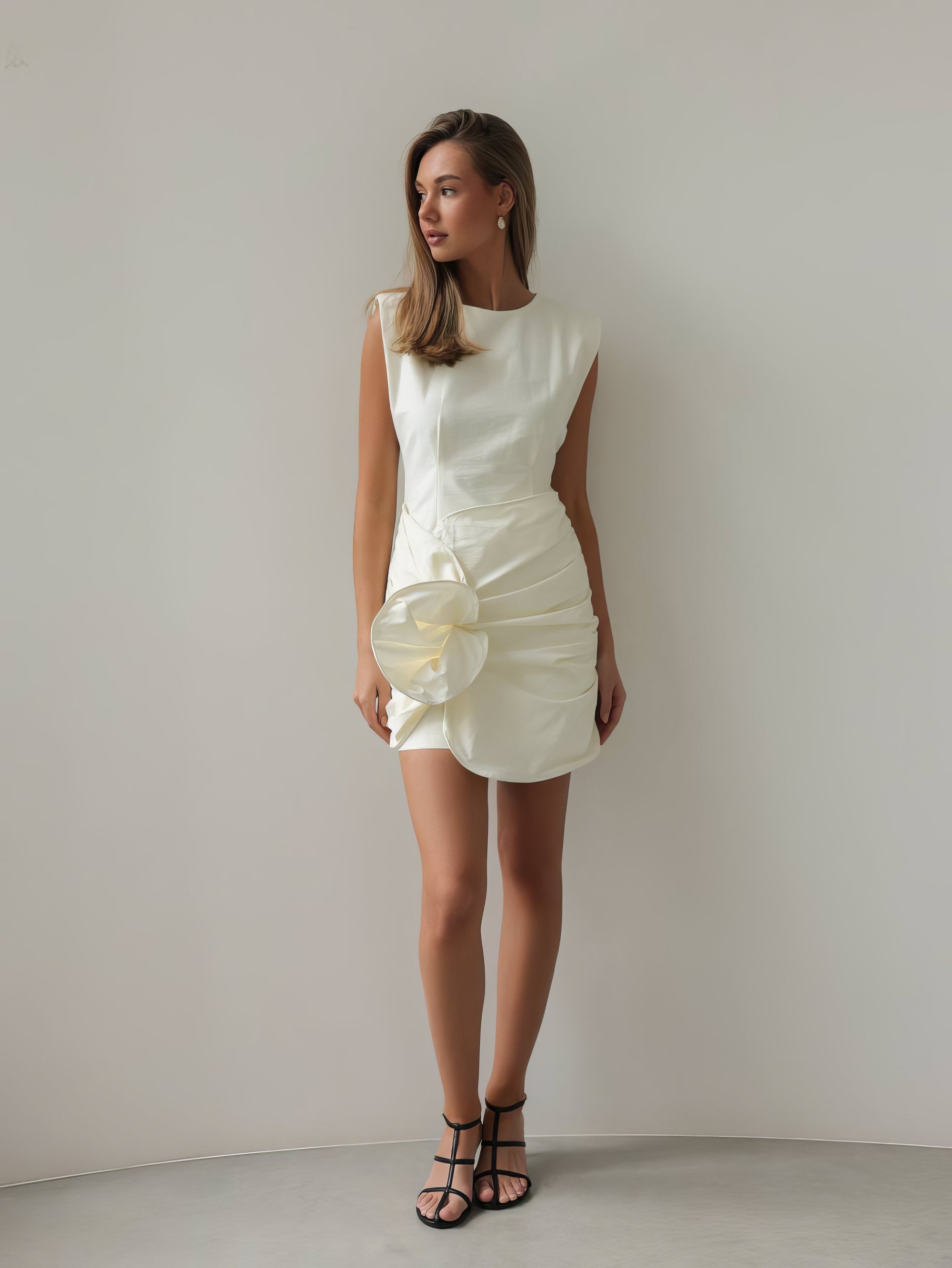 Sculptural Drape Detail White Mini Dress