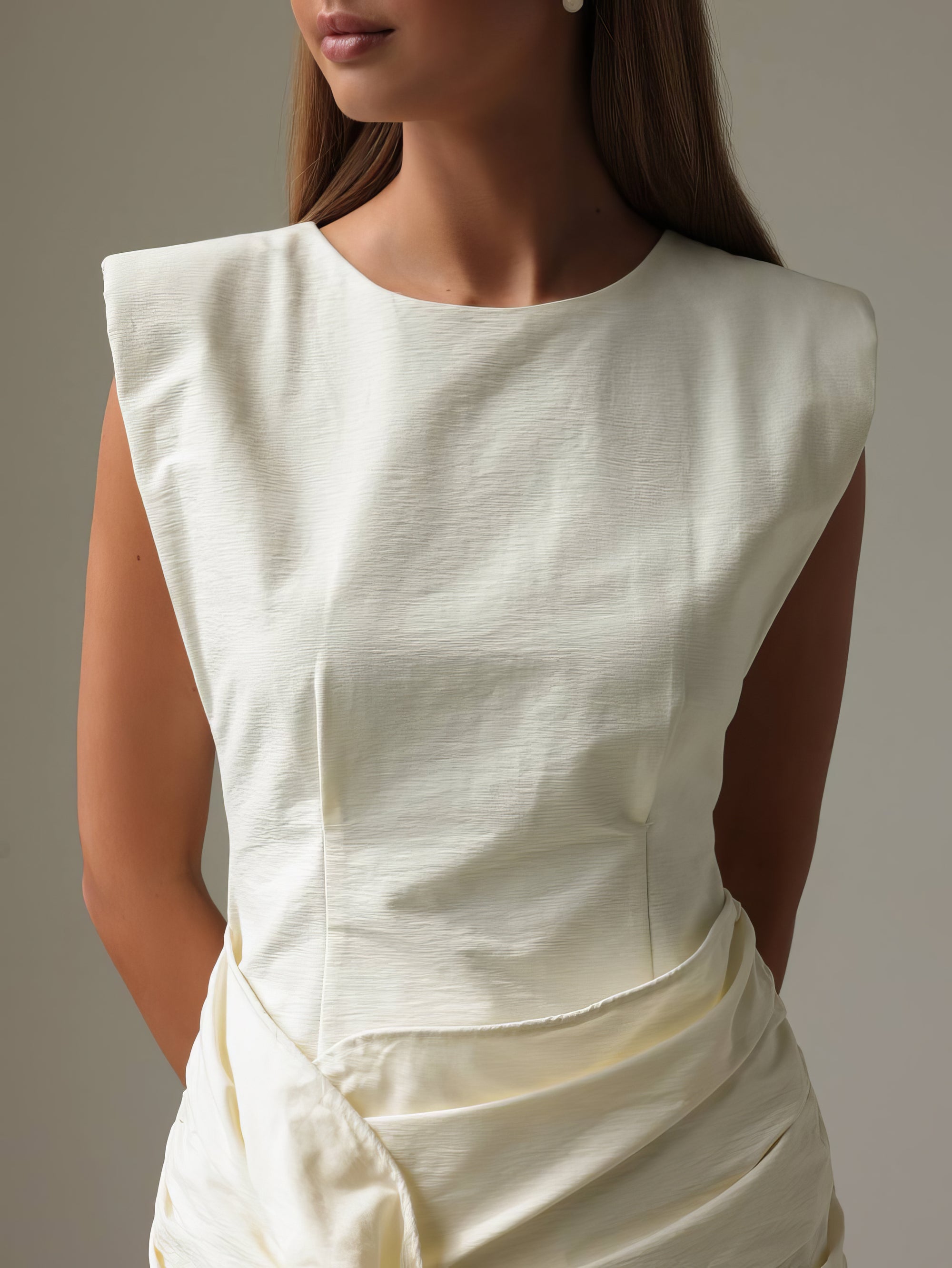 Sculptural Drape Detail White Mini Dress