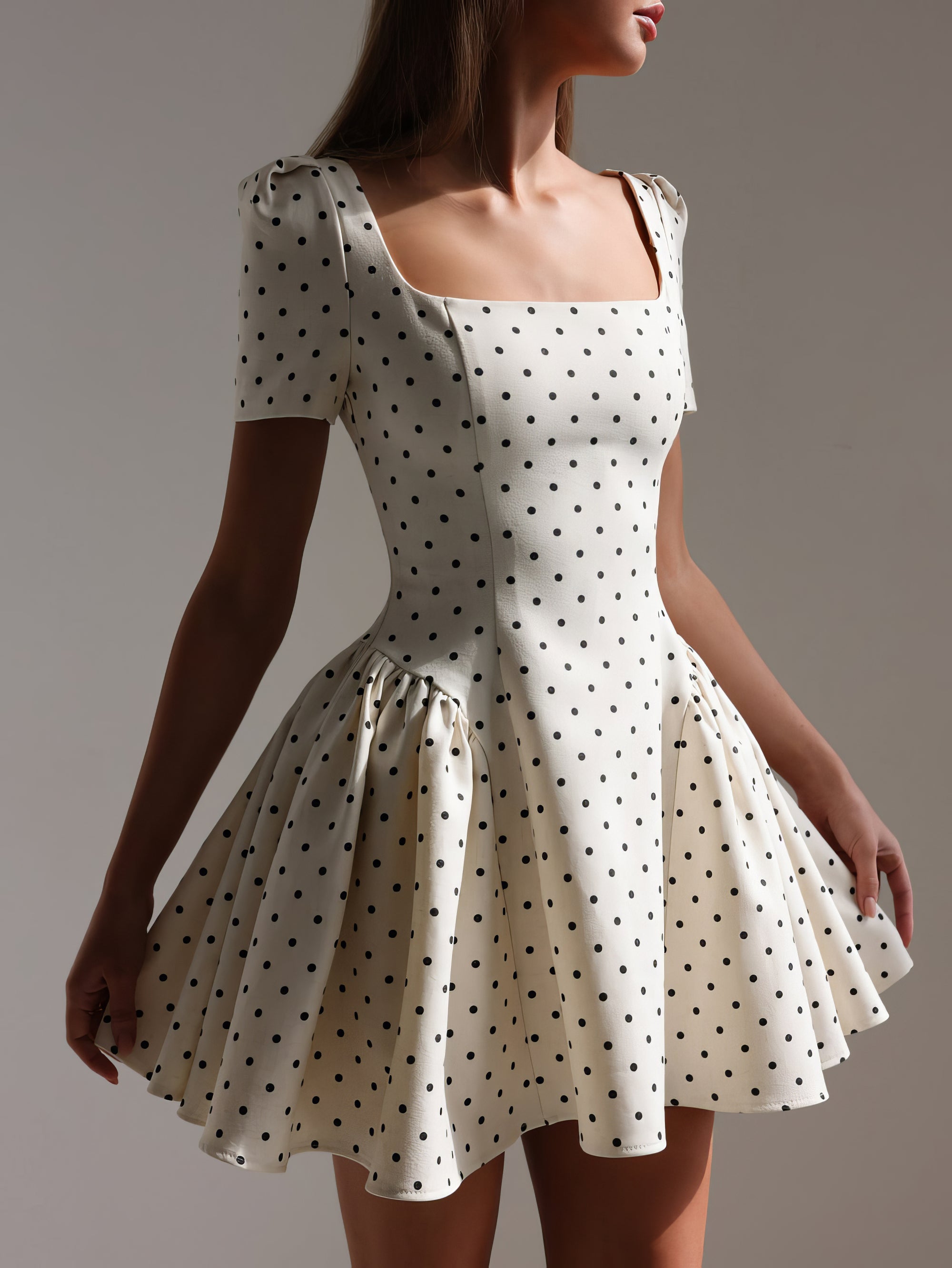 Vintage-Inspired White Polka Dot Mini Dress