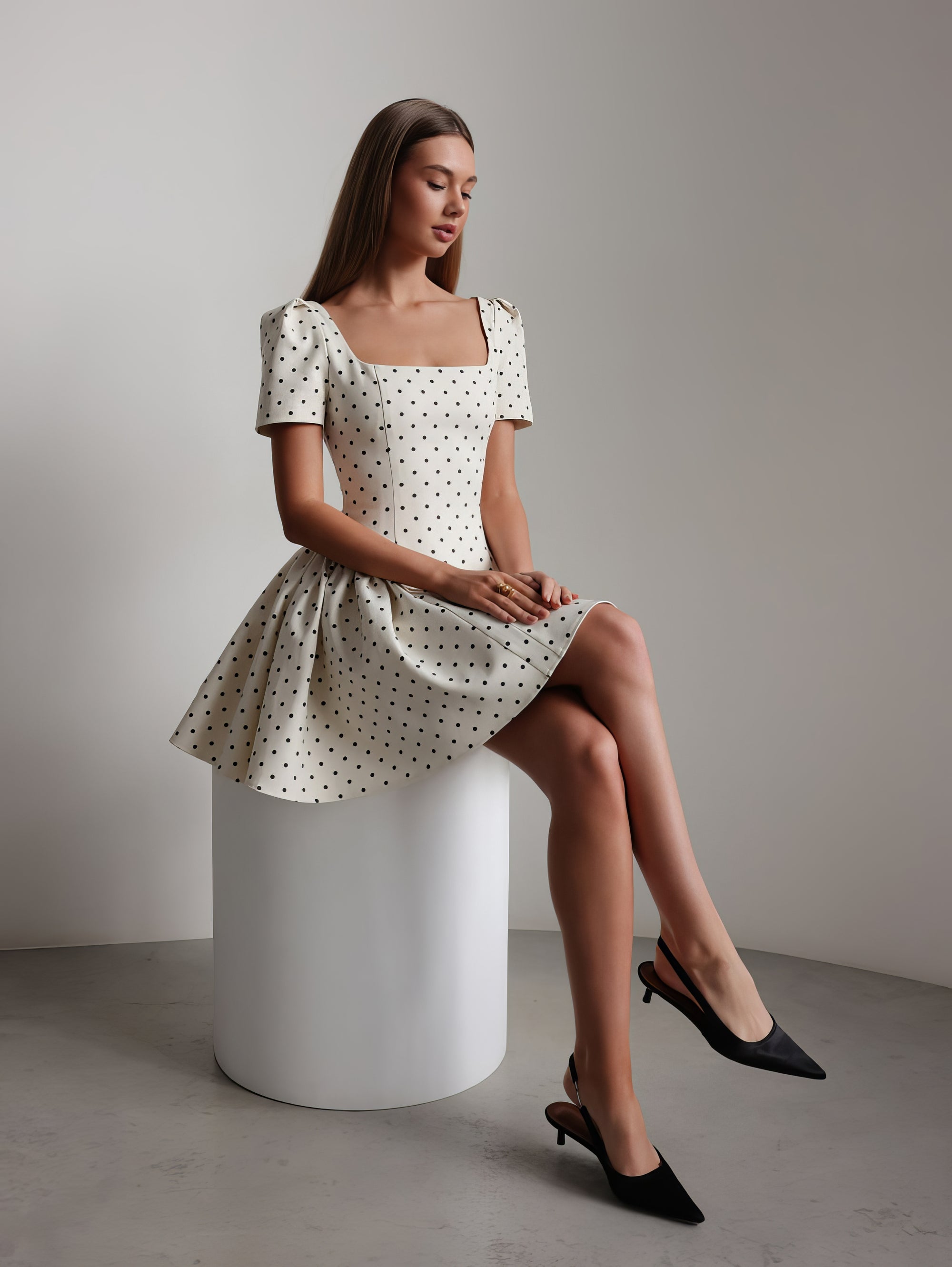 Vintage-Inspired White Polka Dot Mini Dress