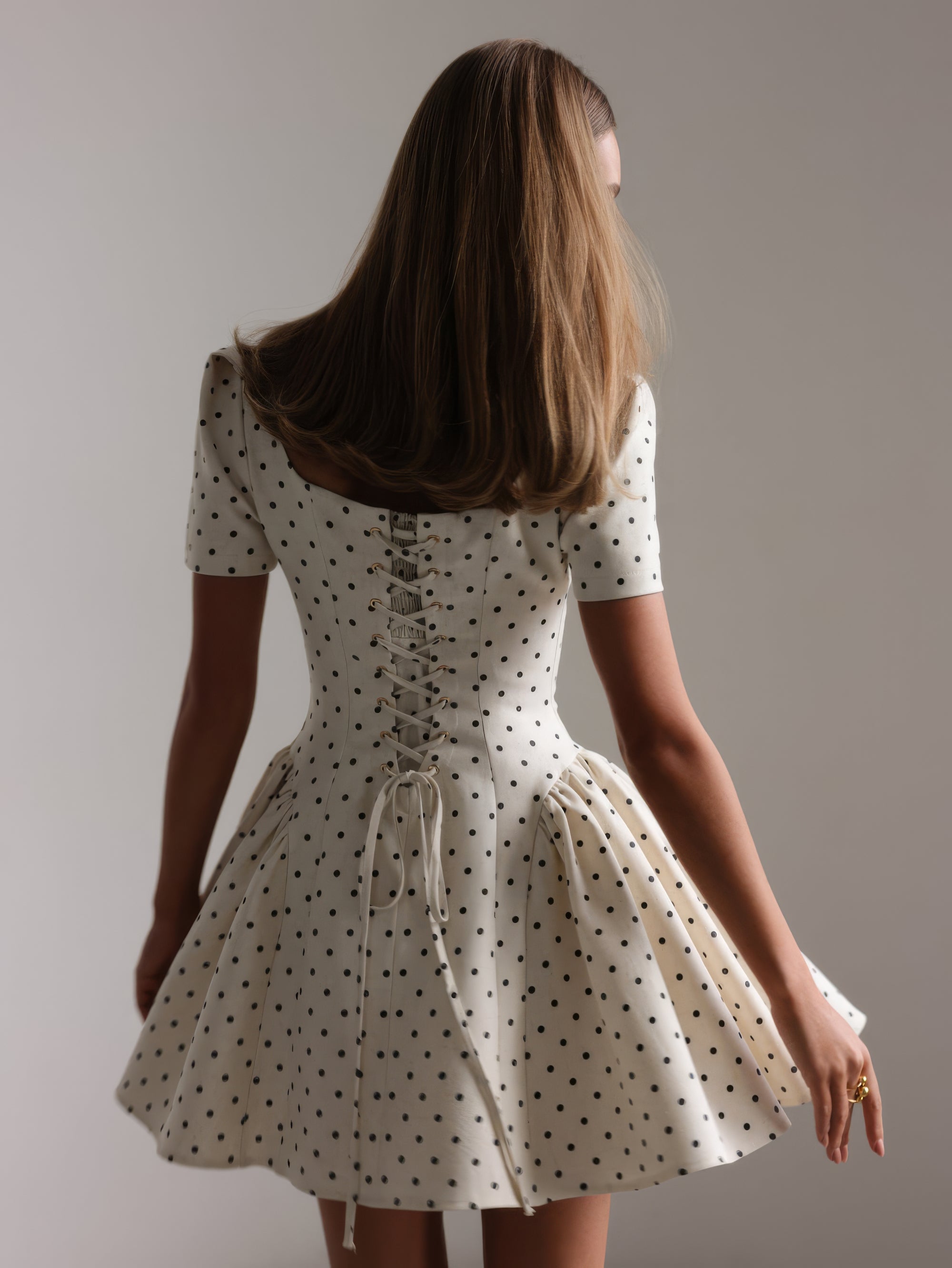 Vintage-Inspired White Polka Dot Mini Dress
