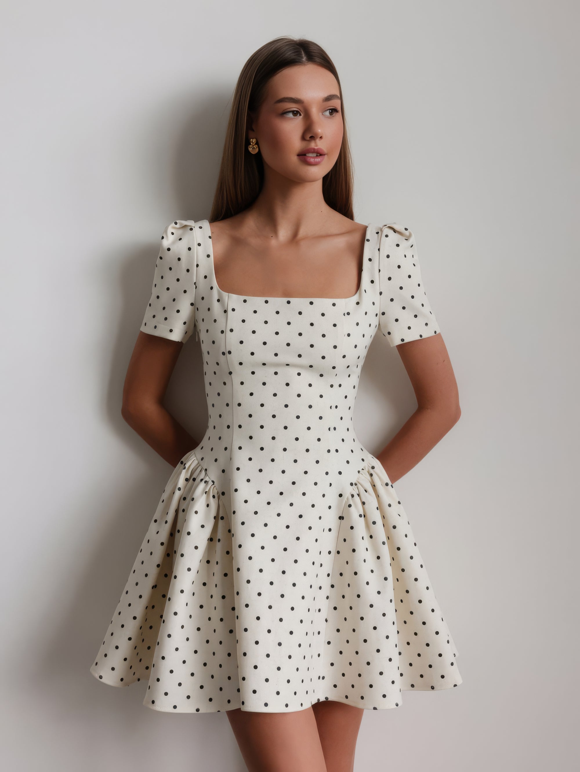 Vintage-Inspired White Polka Dot Mini Dress