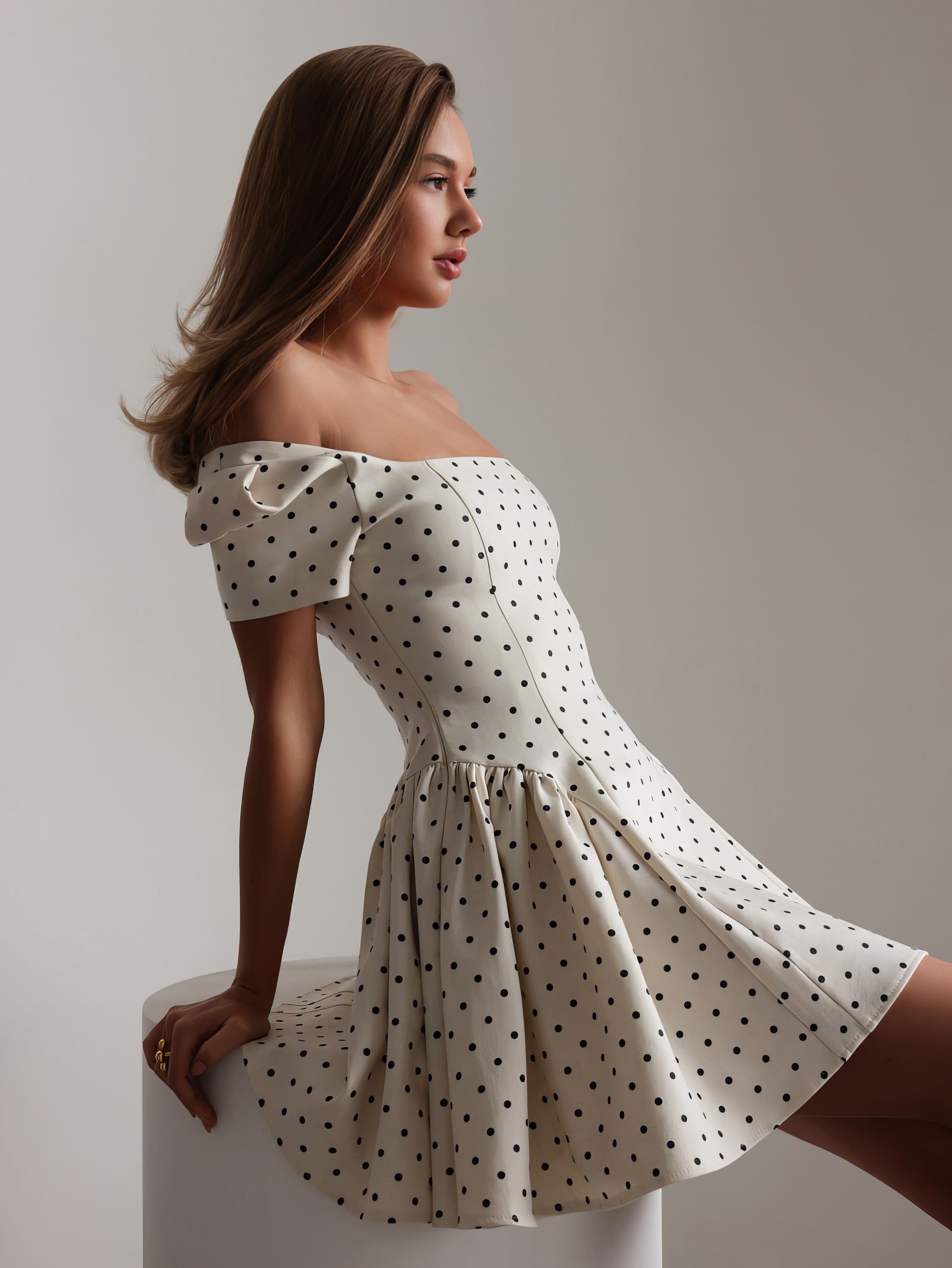 Vintage-Inspired White Polka Dot Mini Dress