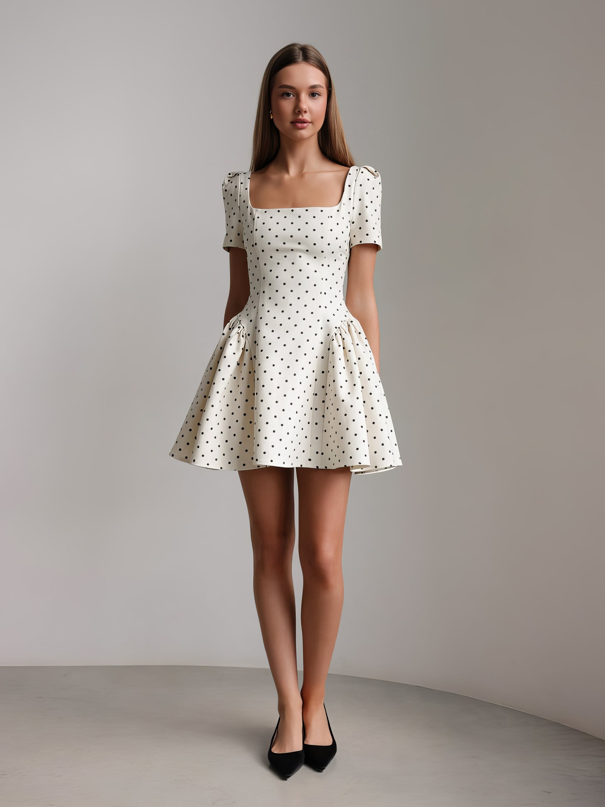 Vintage-Inspired White Polka Dot Mini Dress