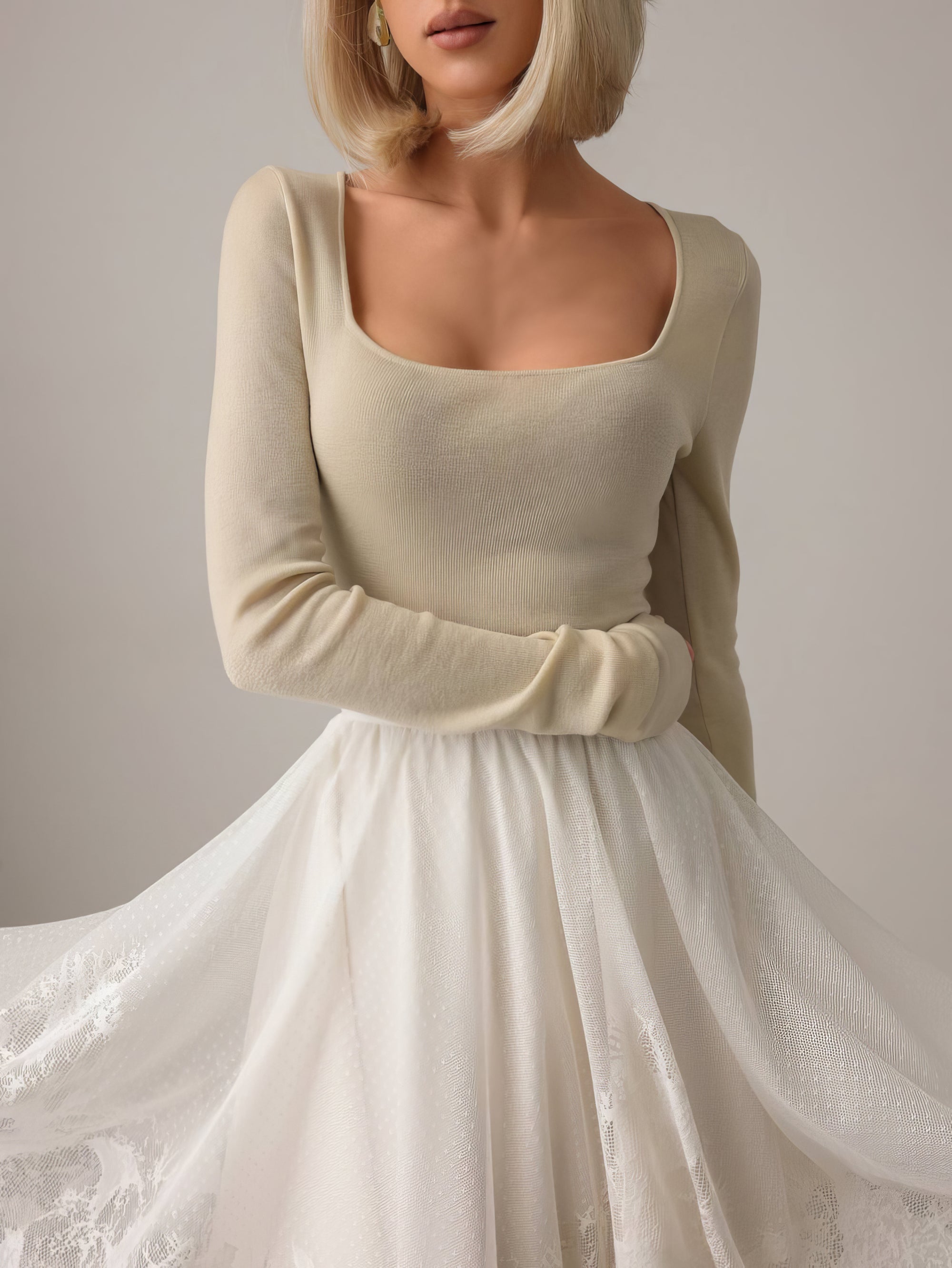 Voluminous Off-White Midi Skirt