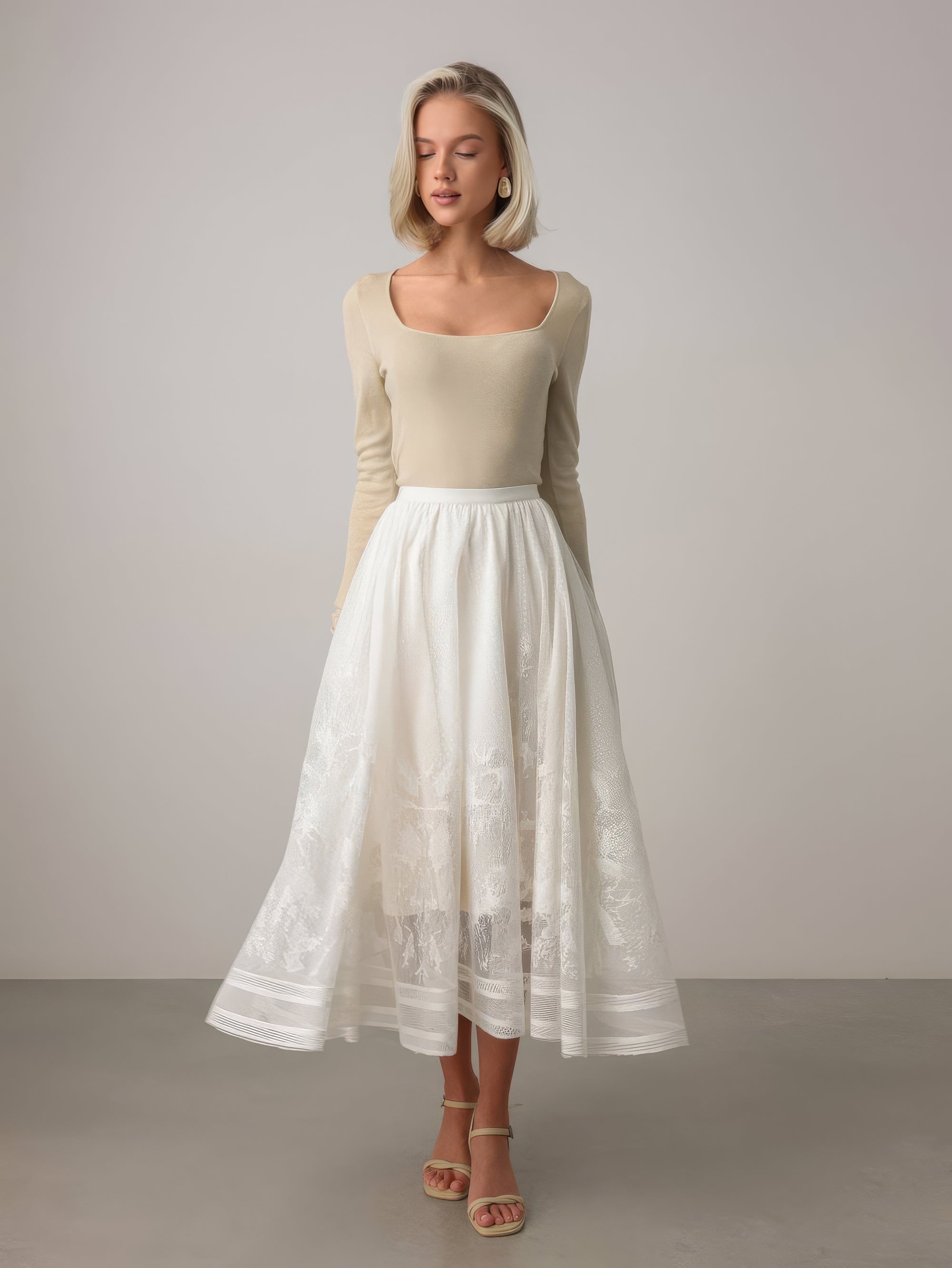 Voluminous Off-White Midi Skirt