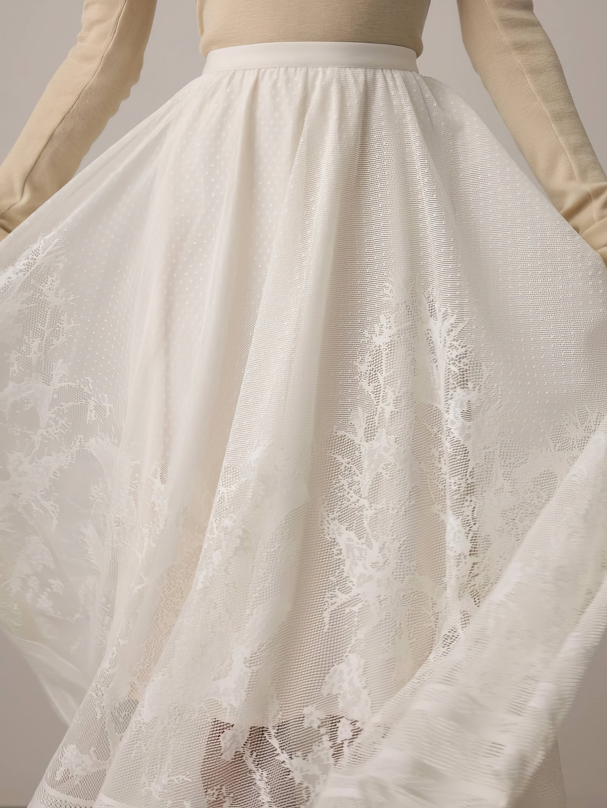 Voluminous Off-White Midi Skirt