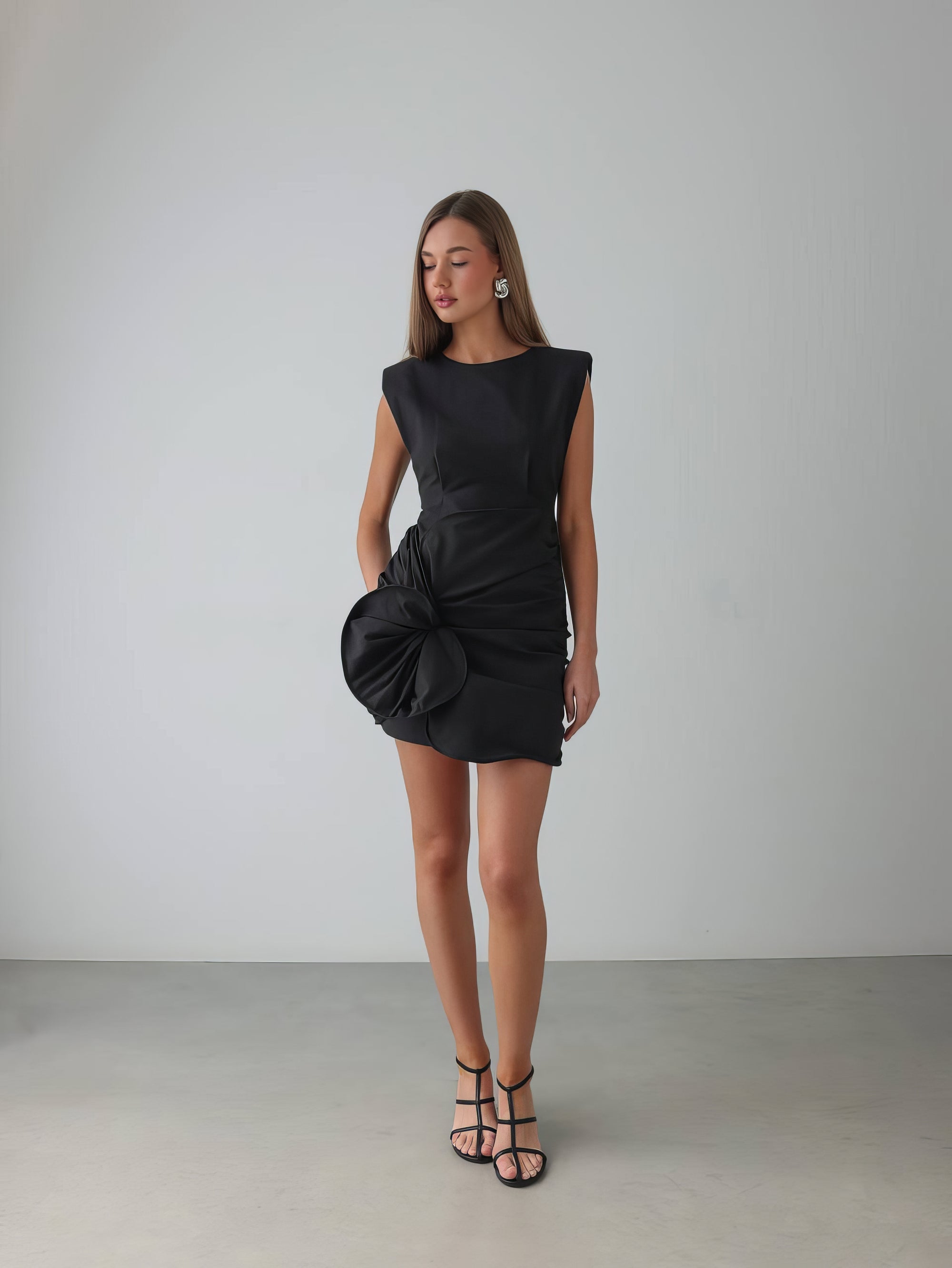 Noble Black Long Sleeve Mini Dress