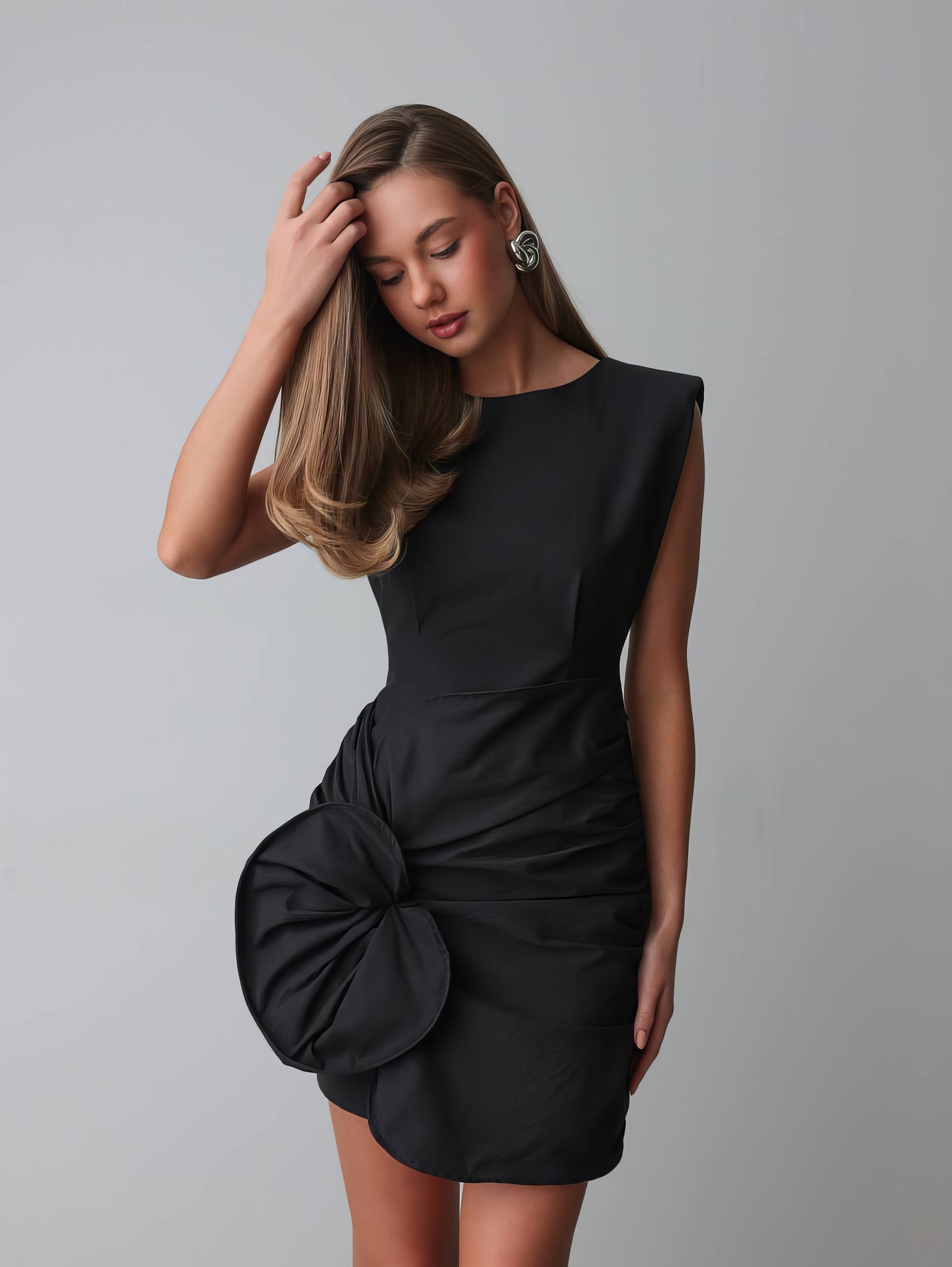 Noble Black Long Sleeve Mini Dress
