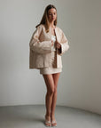 High Neck Jacquard Ecru Blouse