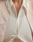 High Neck Jacquard Ecru Blouse