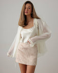 High Neck Jacquard Ecru Blouse