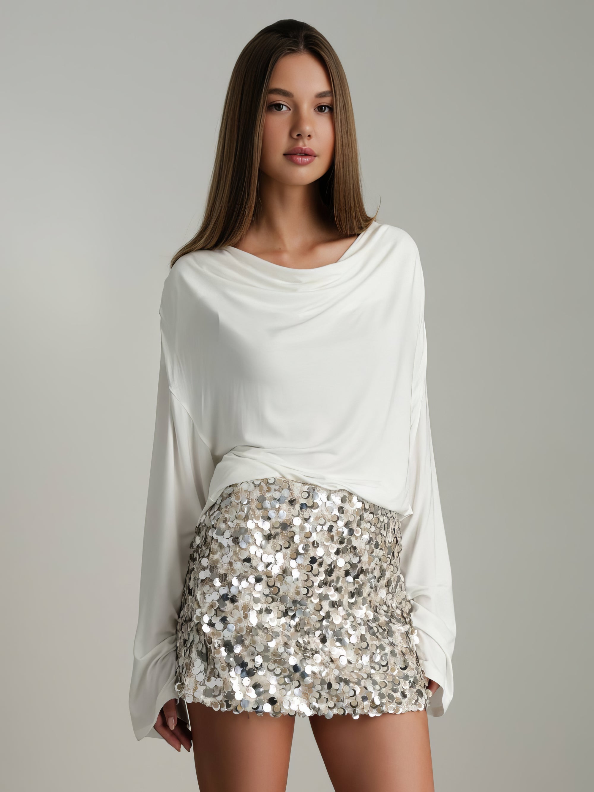 Shimmering Silver Sequin Mini Skirt