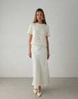Fluid White Straight Cut Midi Skirt