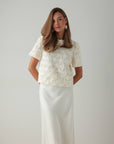 Fluid White Straight Cut Midi Skirt