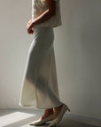 Fluid White Straight Cut Midi Skirt