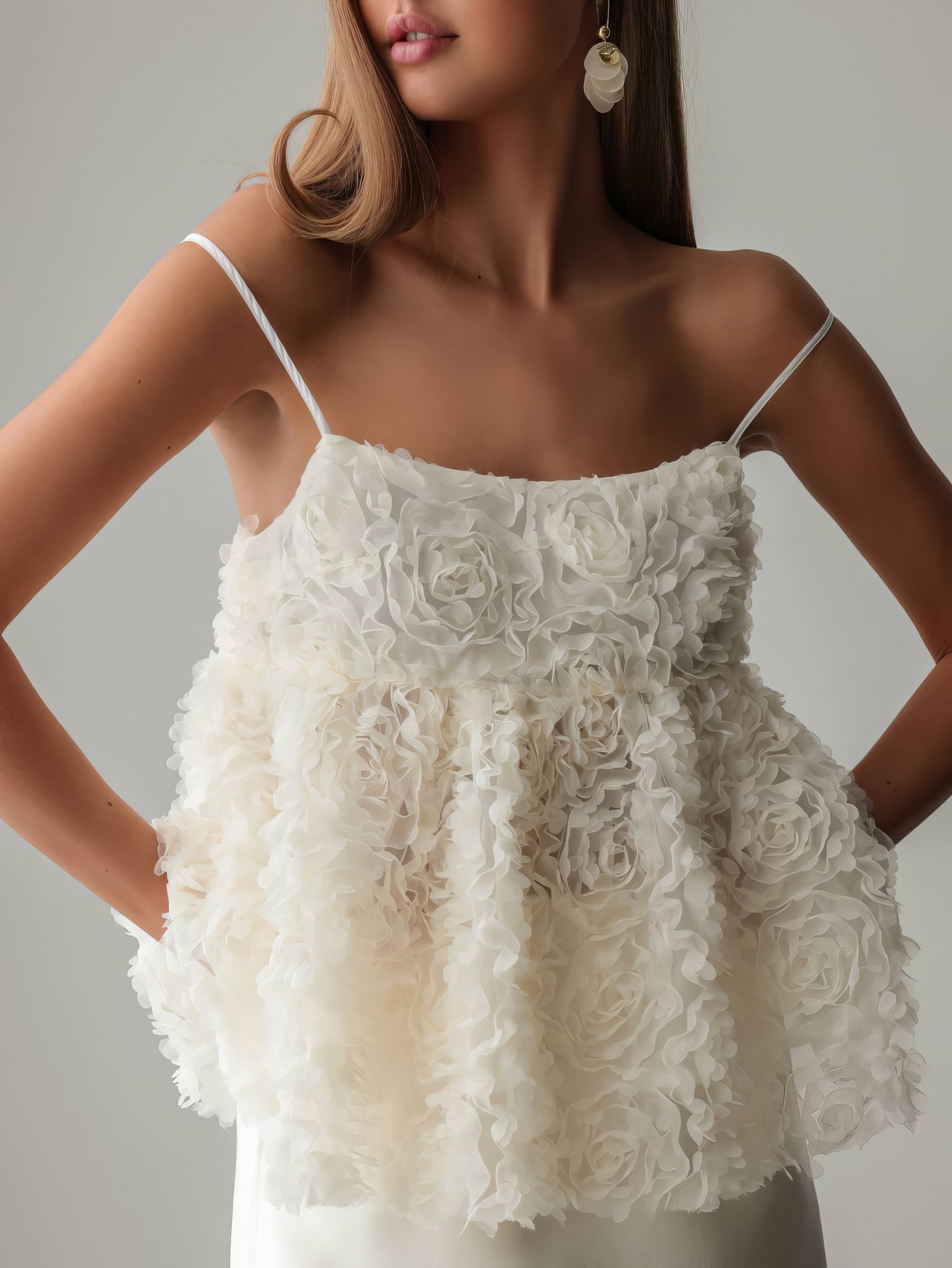 Embossed Floral Ecru Peplum Blouse