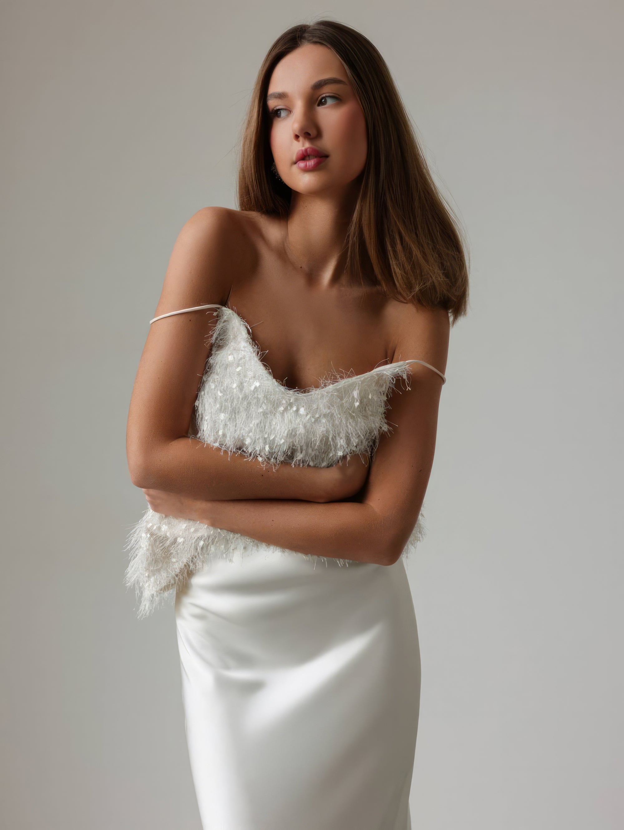 Grand Shimmering White Tulle Midi Skirt